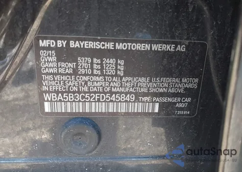 2015 BMW 535I xDrive z USA, uszkodzony, nr VIN WBA5B3C52FD545849